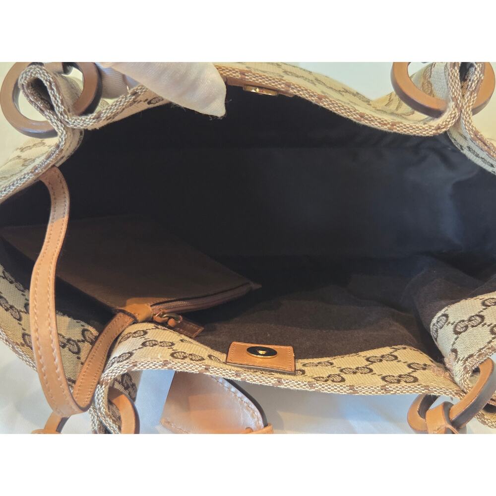 Gucci GG Canvas Supreme Tote Bag w/ Pouch Beige Brown Leather Shoulder - Picture 9 of 15